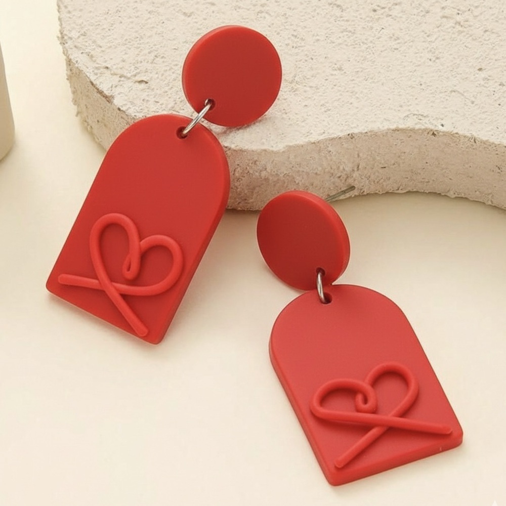 Heart Bow Tie Arch Dangle Studs - Handmade Clay Earrings - Valentine’s Day